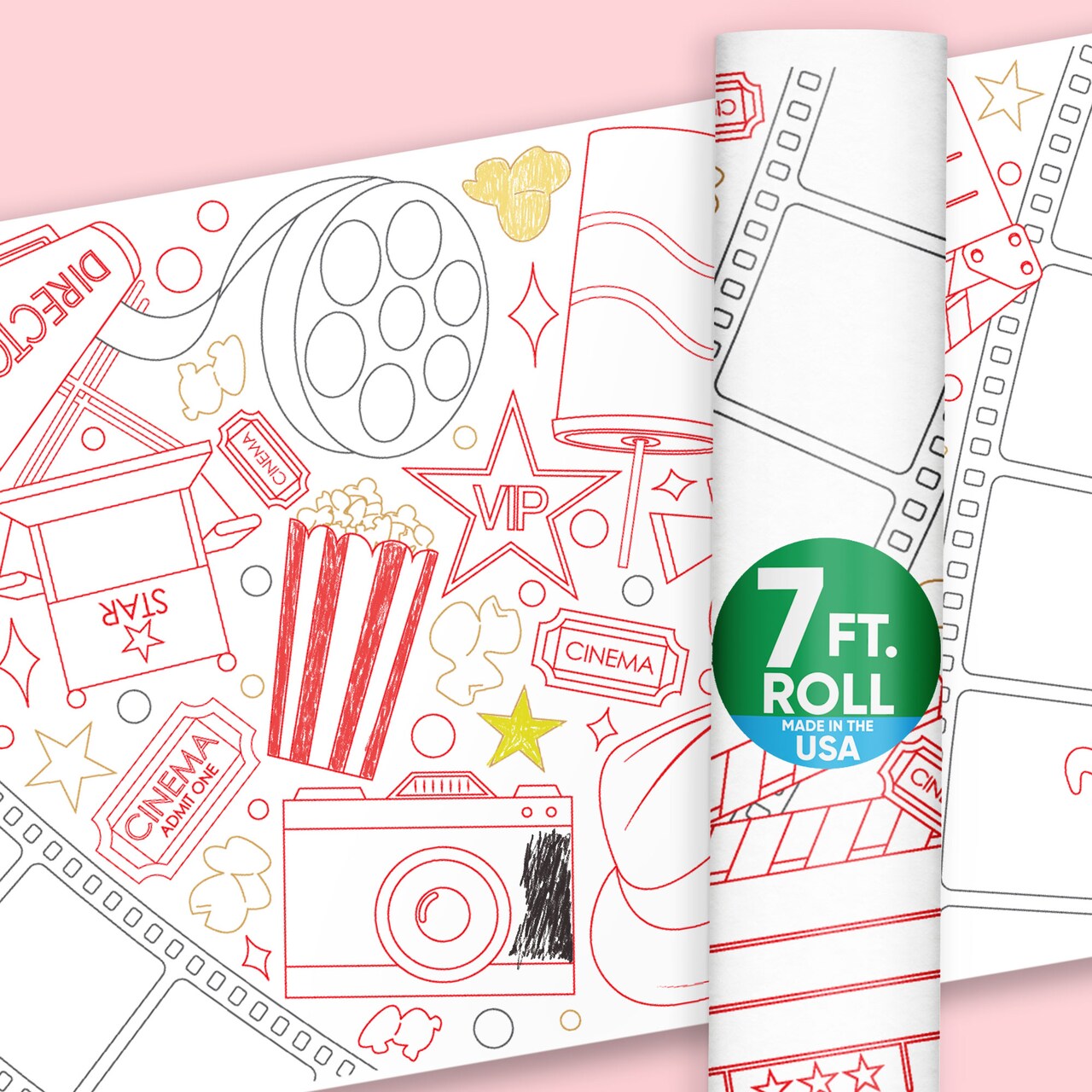 Big Dot of Happiness Red Carpet Movie Coloring Table Runner, 7ft Long Movie Night Party Craft & Activity Table Runner, Giant Coloring Page - 1 Roll